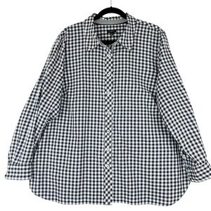 Talbots Navy Gingham Button Up Top Plus Sz 2X Checked Classic Preppy Blue White